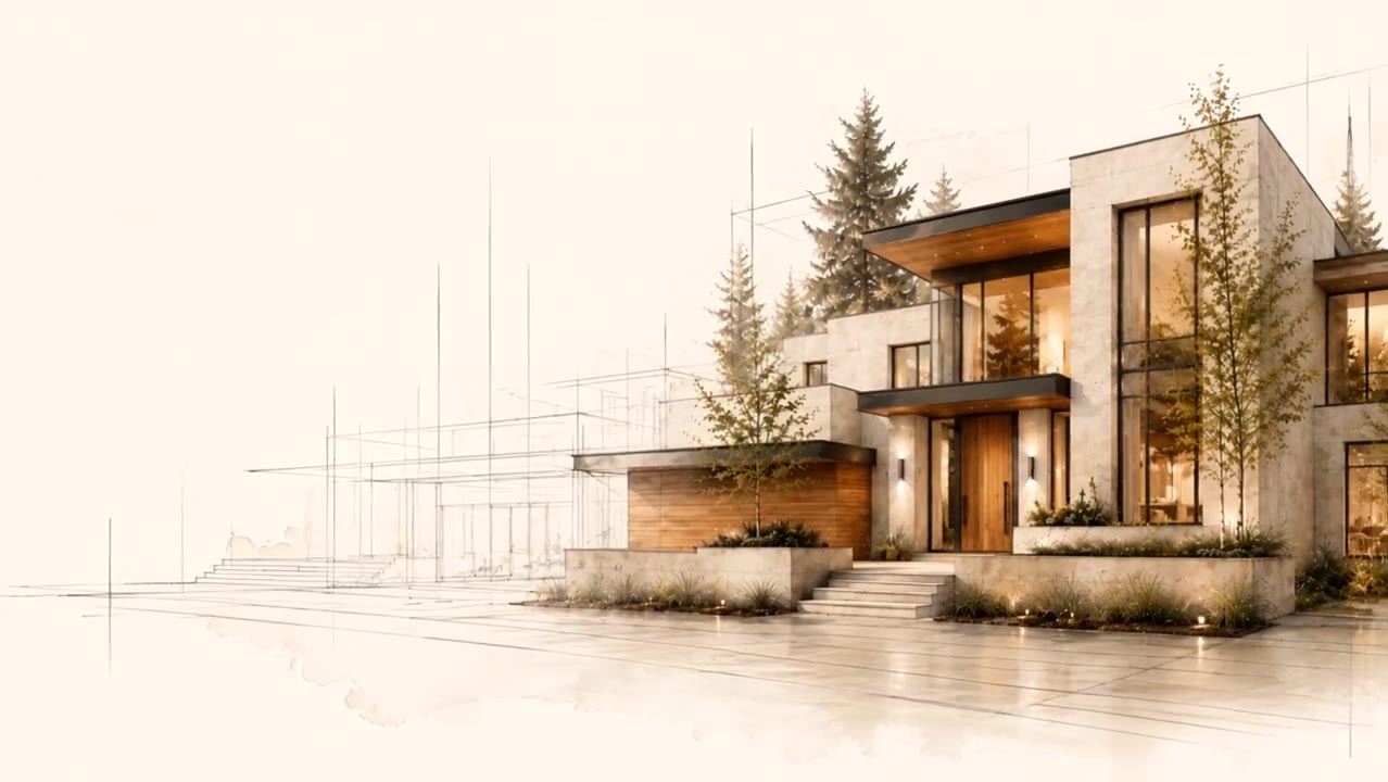 Architectural concept sketch of a custom home design